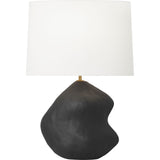 Broxton Table Lamp — 17", White Linen, Rough Black Ceramic