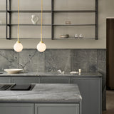 Brushed Brass/Opal Small Apiales Single Pendant Light by Nuura in Kitchen