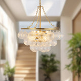 Brushed Gold/Clear Ribbed Glass 24inch Faye Chandelier by Alora Lighting