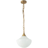 Brushed Gold/Glossy Ribbed Opal Glass Farrah Pendant by Alora Lighting