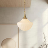 Brushed Gold/Glossy Ribbed Opal Glass Farrah Pendant by Alora Lighting