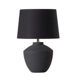 Buriti Table Lamp by Geo Contemporary in Graphite ceramic with a Black fabric shade and chrome details