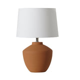 Buriti Table Lamp by Geo Contemporary in Terracotta ceramic with a White fabric shade and chrome details