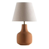 Búzios Table Lamp by Geo Contemporary in Terracotta ceramic with a Rustic Linen fabric shade and brass-tone details