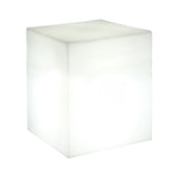 Cuby solar and rechargeable cube lamp by New Garden, frosted white cube glowing softly