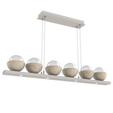 Cabochon Linear Chandelier 6 Lights Beige Silver Travertine By Hammerton