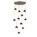 Cabochon Round Pendant Chandelier 11 Lights Gilded Brass Black Marble By Hammerton