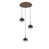 Cabochon Round Pendant Chandelier 3 Lights Burnished Bronze Black Marble By Hammerton