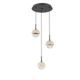 Cabochon Round Pendant Chandelier 3 Lights Matte Black Travertine By Hammerton