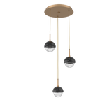 Cabochon Round Pendant Chandelier 3 Lights Novel Brass Black Marble By Hammerton