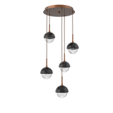 Cabochon Round Pendant Chandelier 5 Lights Burnished Bronze Black Marble By Hammerton