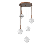 Cabochon Round Pendant Chandelier 5 Lights Burnished Bronze White Marble By Hammerton