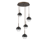 Cabochon Round Pendant Chandelier 5 Lights Flat Bronze Black Marble By Hammerton