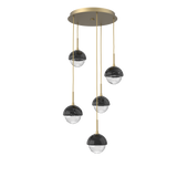 Cabochon Round Pendant Chandelier 5 Lights Gilded Brass Black Marble By Hammerton