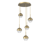 Cabochon Round Pendant Chandelier 5 Lights Gilded Brass Matching Finish By Hammerton