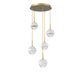 Cabochon Round Pendant Chandelier 5 Lights Gilded Brass White Marble By Hammerton