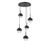 Cabochon Round Pendant Chandelier 5 Lights Matte Black Black Marble By Hammerton