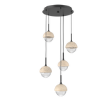 Cabochon Round Pendant Chandelier 5 Lights Matte Black Travertine By Hammerton