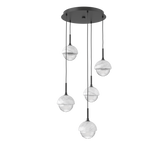 Cabochon Round Pendant Chandelier 5 Lights Matte Black White Marble By Hammerton