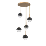 Cabochon Round Pendant Chandelier 5 Lights Novel Brass Black Marble By Hammerton