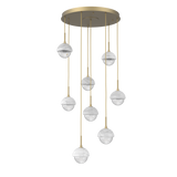 Cabochon Round Pendant Chandelier 8 Lights Gilded Brass White Marble By Hammerton