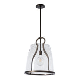 Caliper Pendant Large, shown in Dark Smoke, Clear Glass, by Hubbardton Forge