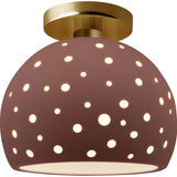 Canyon Clay Brushed Brass Perforated Medium Globe Semi- Flush by Justice Design