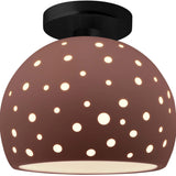 Canyon Clay Matte Black Perforated Medium Globe Semi- Flush by Justice Design