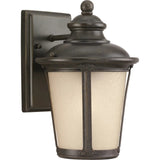 Cape May Outdoor Wall Lantern — 10.5 Inch, Burled Iron with Etched Hammered with Light Amber Glass