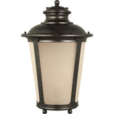 Cape May Up Outdoor Wall Lantern — Burled Iron with Etched Hammered with Light Amber Glass
