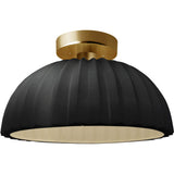 Carbon Matte Black Brushed Brass Ceramic Pleated Dome Semi-Flush by Justice Design