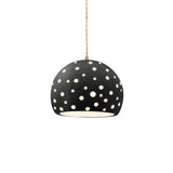 Carbon Matte Black-Beige Twisted Cord Perforated Small Globe Pendant by Justice Design