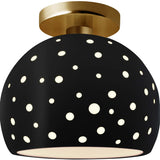 Carbon Matte Black Brushed Brass Perforated Small Globe Semi-Flush by Justice Design