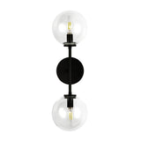 Cassia Wall Aged Matte Black Clear Glass 2 Lights By Alora Front View