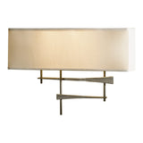 Cavaletti Wall Sconce, shown in Dark Smoke, Flax Shade, by Hubbardton Forge