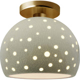 Celadon Green Crackle Brushed Brass Perforated Medium Globe Semi- Flush by Justice Design