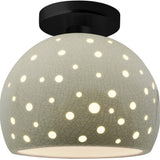 Celadon Green Crackle Matte Black Perforated Medium Globe Semi- Flush by Justice Design