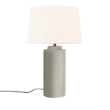 Celadon Green Crackle White Linen Fabric Ceramic Tower Table Lamp with Fabric Shade by Justice Design