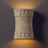 Ceramic_Hourglass Cylinder Sconce Tuscan Garden Mocha Travertine By Justice Lifestyle View