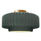 Ceramic Tier Pleated Semi Flush Large Pewter Green By Justice Design