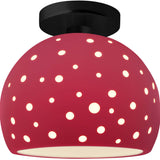 Cerise Matte Black Perforated Medium Globe Semi- Flush by Justice Design