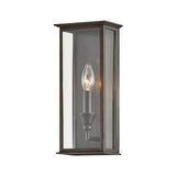Chauncey Wall Sconce by Troy Lighting in Vintage Bronze, 1-Light box lantern with clear glass