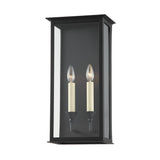 Chauncey Wall Sconce by Troy Lighting in Texture Black, 2-Light box lantern with clear glass