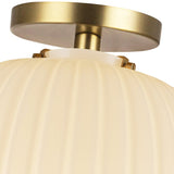 Cherise Flush Mount 12 Inch Brushed Gold Glossy Ribbed Opal Glass By Alora - Detailed View