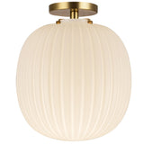 Cherise Flush Mount 12 Inch Brushed Gold Glossy Ribbed Opal Glass By Alora