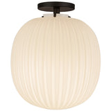 Cherise Flush Mount 12 Inch Matte Black Glossy Ribbed Opal Glass By Alora