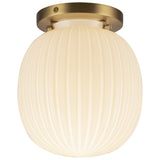 Cherise Flush Mount 7 Inch Brushed Gold Glossy Ribbed Opal Glass By Alora - Front View