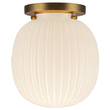 Cherise Flush Mount 7 Inch Brushed Gold Glossy Ribbed Opal Glass By Alora