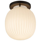 Cherise Flush Mount 7 Inch Matte
Black Glossy Ribbed Opal Glass By Alora - Front View