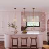 Cherise Pendant Light 12 Brushed Gold Glossy Ribbed Opal Glass By Alora - Lifestyle View